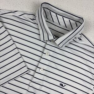 VINEYARD VINES Mens Performance Polo Shirt Medium White/Blue Lightweight Stretch